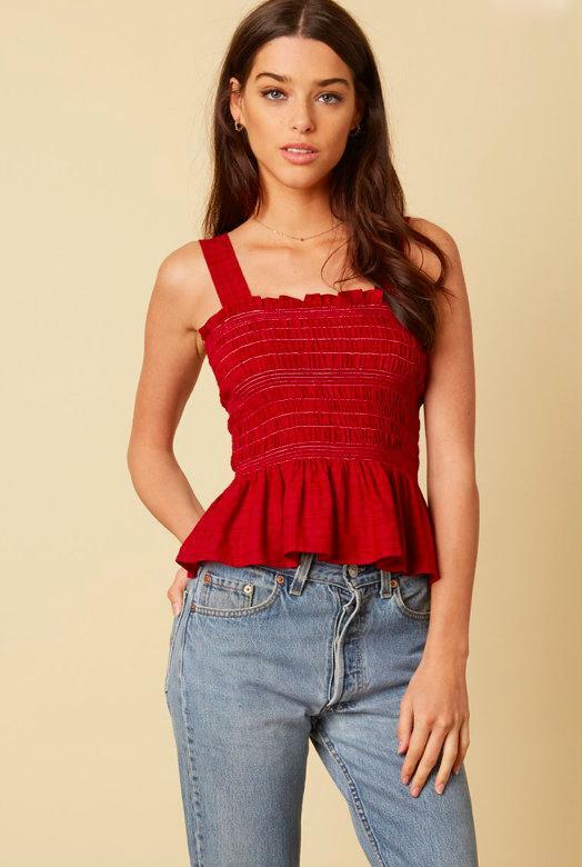 Red Smocked Tank Top