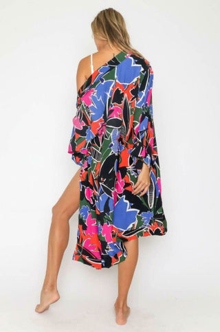 Paradise Island Royal Blue and Magenta Print Kimono back
