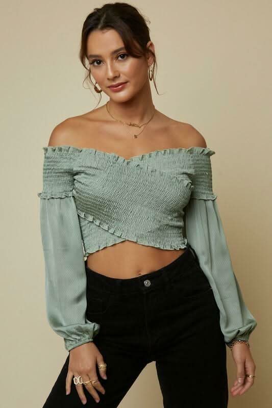 Sage Green Satin Crop top