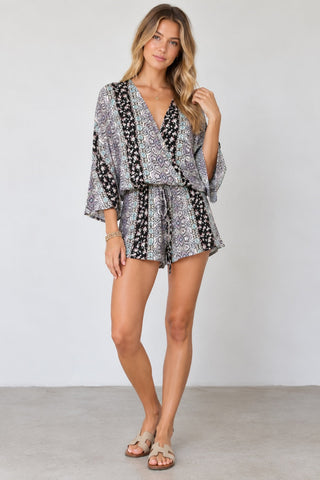 Sunday Brunch Floral Print Batwing Romper - Full Outfit View