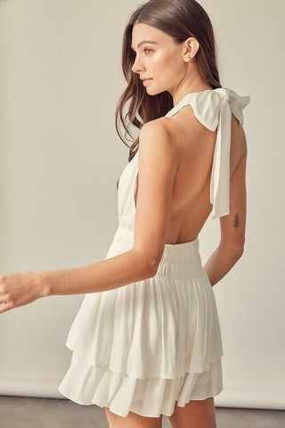 Tracie White Halter Romper - Back View