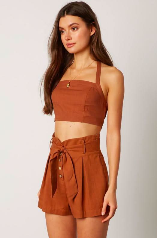 Jamie Cocoa Halter Crop Top -  BohoPink