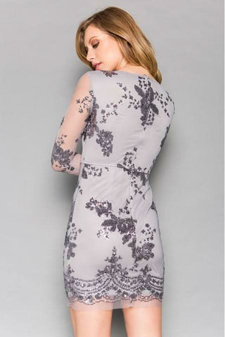 Victoria Silver Sequin Mini Dress Back View