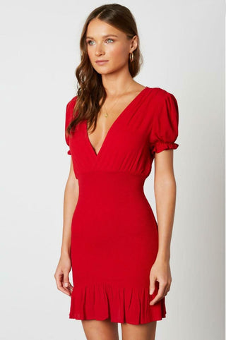 My Darling Red Smocked Puff Sleeve Mini Dress styled for homecoming