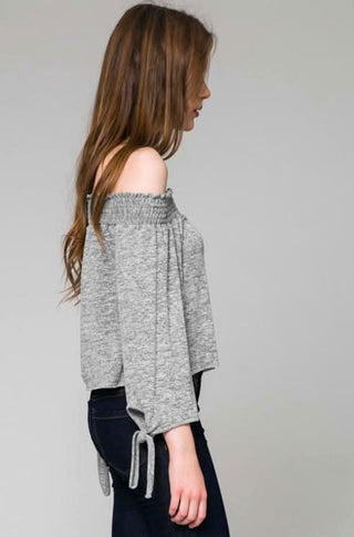 Heather Grey Off-Shoulder Top with Sleeves - Montauk Design
