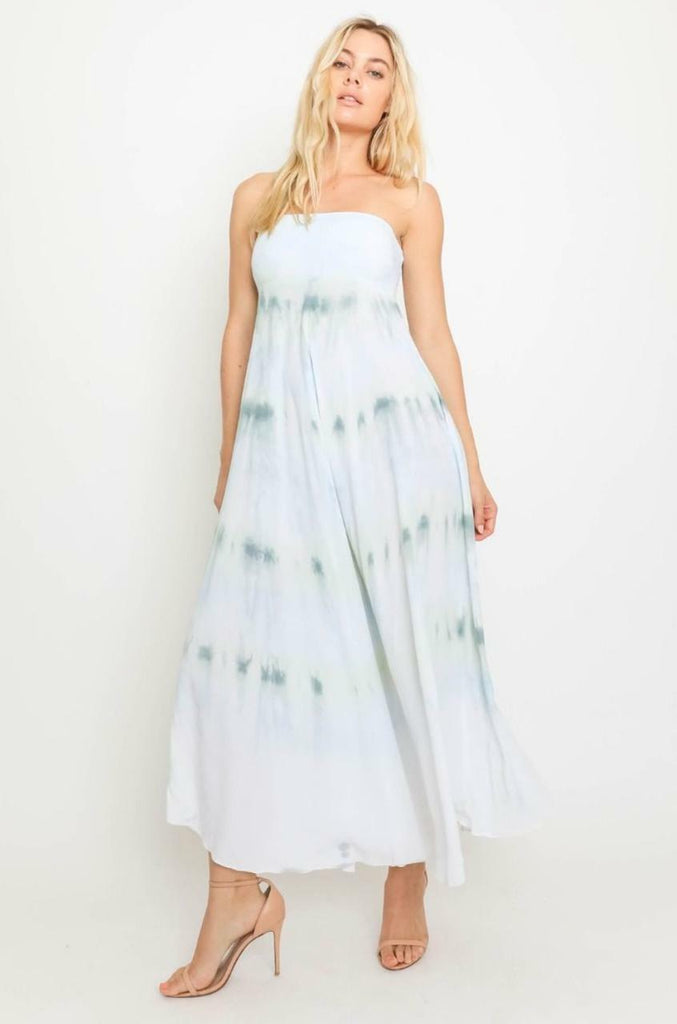 Mint and Blue Tie-Dye Strapless Maxi Dress