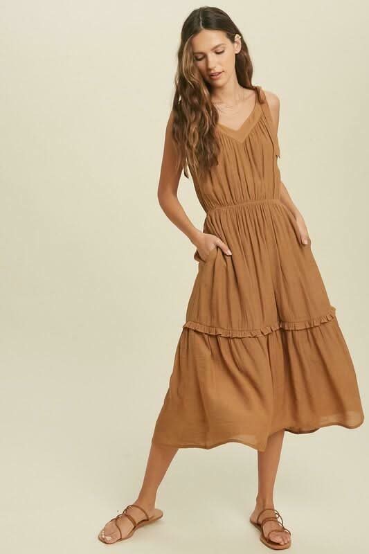 Brown Dress - Tie-Strap Dress - Midi Dress | Boho Pink Brown Dress - Tie-Strap Dress - Midi Dress | Boho Pink