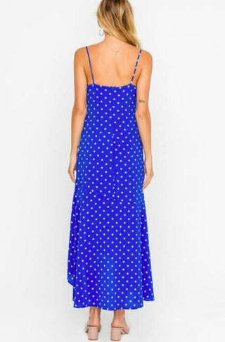 Kayla Cobalt Blue Polka Dot Midi Dress - Back View