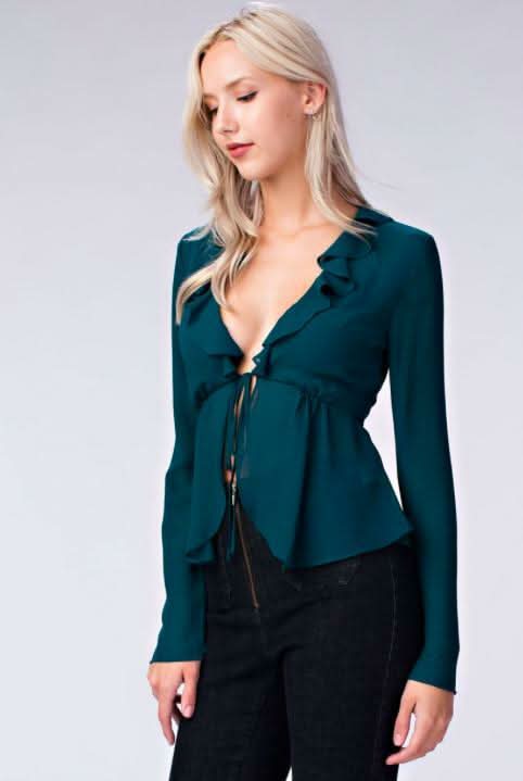 Green Ruffle Long Sleeve Top 