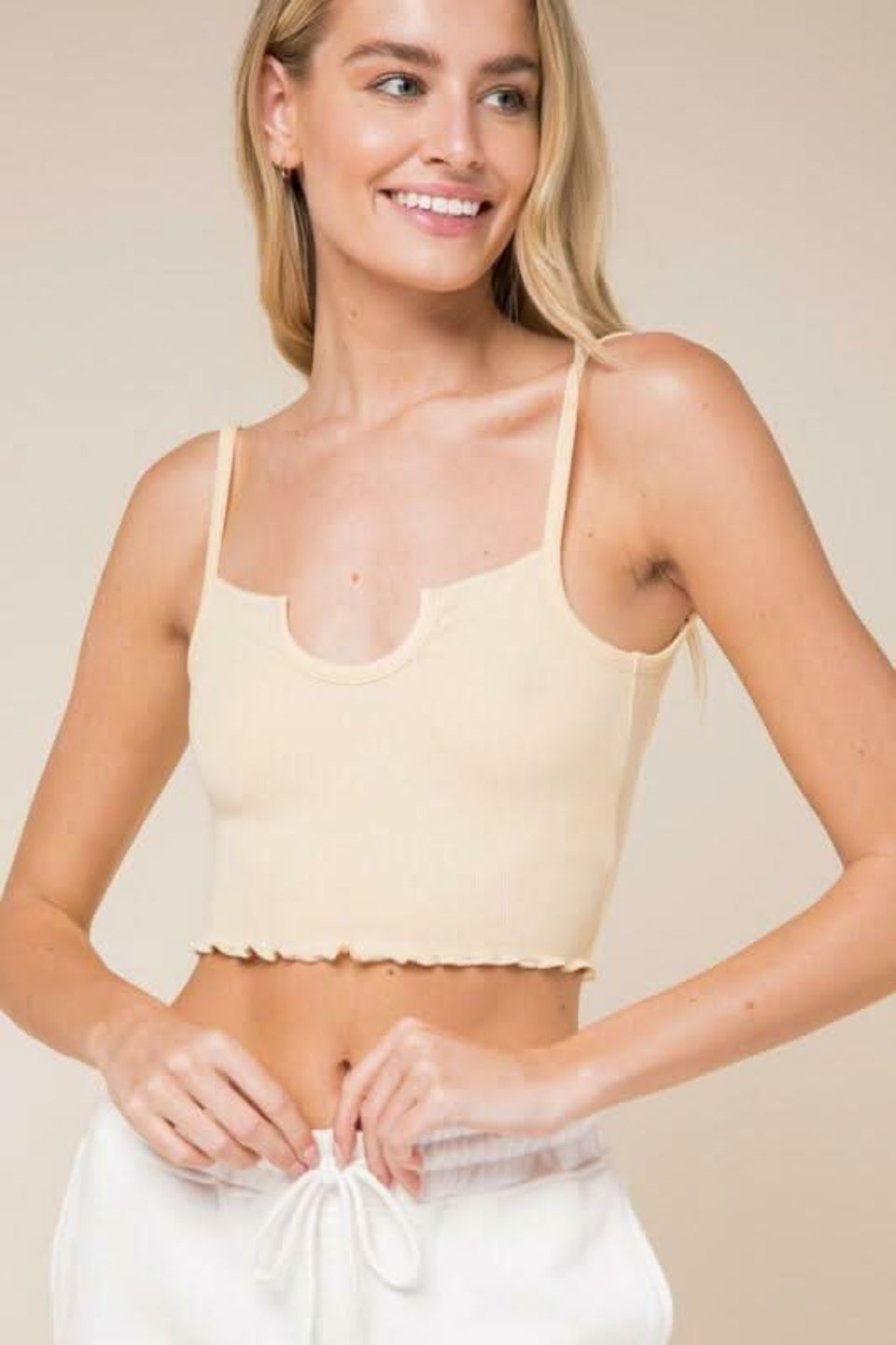 Don't Do It Vanilla Notch Cami Crop Top - Front View