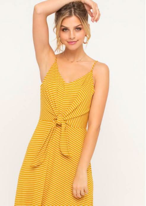 Consider This Mustard and White Striped Maxi Tank Dress -  BohoPink