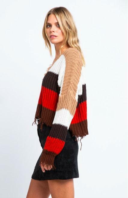  Striped Fringe Sweater 