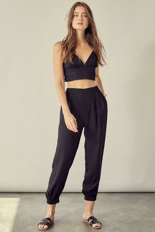 Black Crop Top and Pants Set