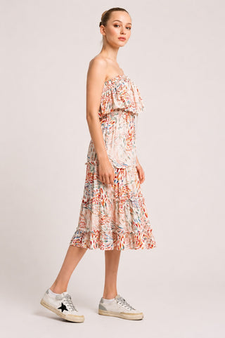 Faye Boho Print Strapless Tiered Midi Dress - Side View