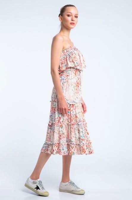 Strapless Overlay Tiered Midi Dresses