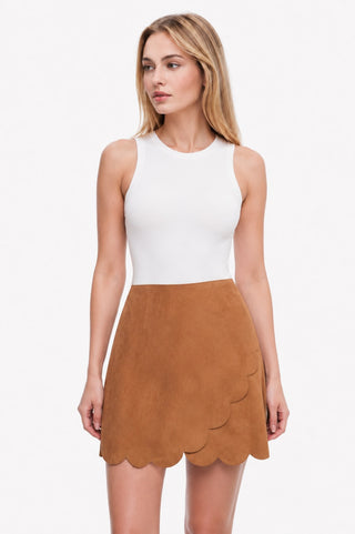 Hello Mademoiselle Camel Suede Wrap Mini Skirt -  Front View