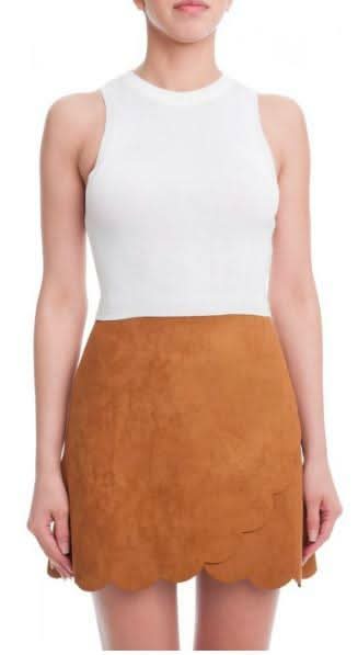Hello Mademoiselle Camel Suede Wrap Mini Skirt -  BohoPink