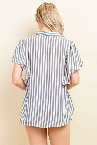 Nashville Black Striped Button-Up Top - Back View