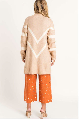 Cozy Dreams Taupe Chevron Striped Knit Cardigan - Back View