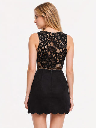 Hello Mademoiselle Black Suede Wrap Mini Skirt - Back View