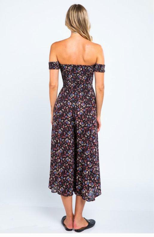 Allison Off-the-Shoulder Black Floral Print Jumpsuit -  BohoPink