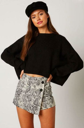 Grey Snake Print Overlap Skort
