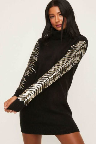 Kiara Black Long Sleeve Turtleneck Sweater Dress for party