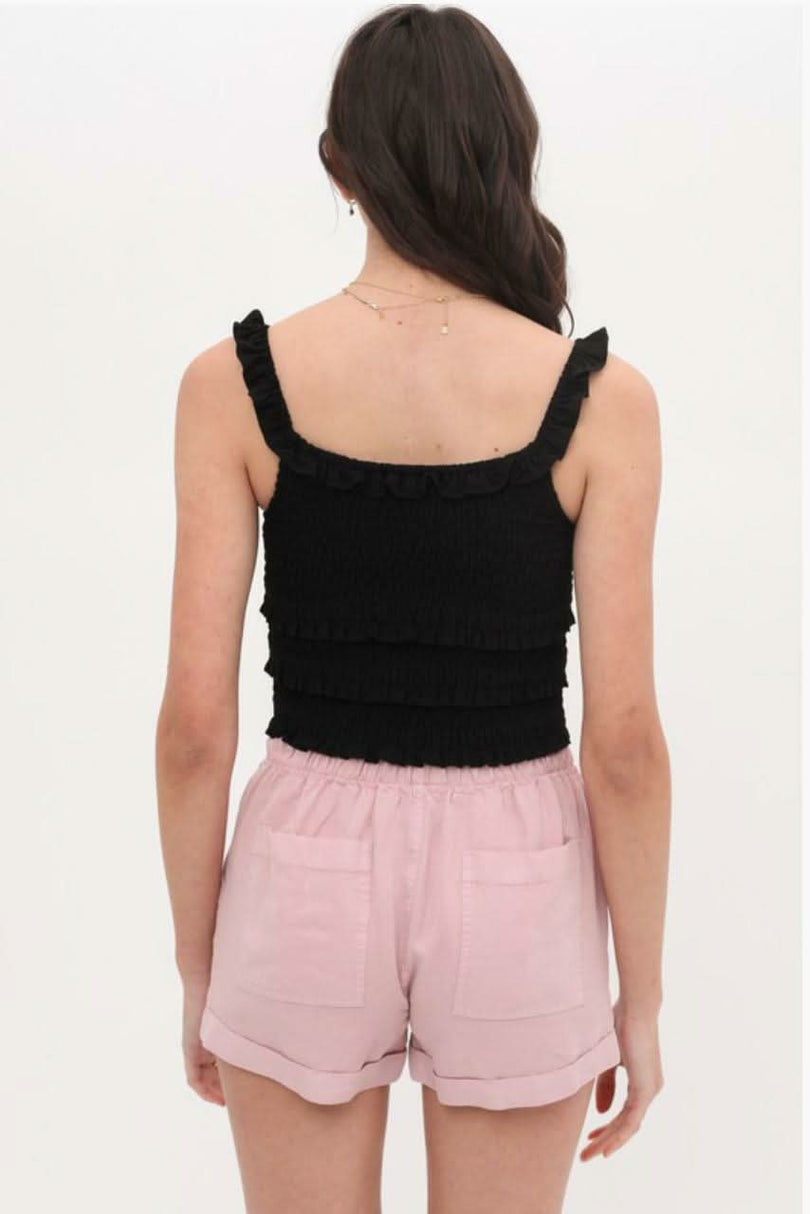 Copa Black Smocked Cropped Tank Top -  BohoPink