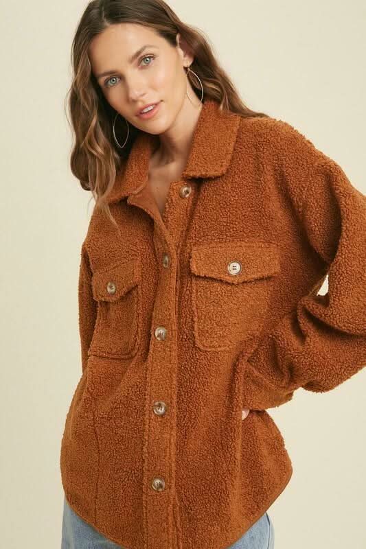 Hang With Me Gucci Brown Teddy Shacket -  BohoPink