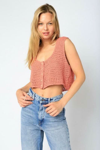 Abbey Solana Sheer Crochet Tank Top front