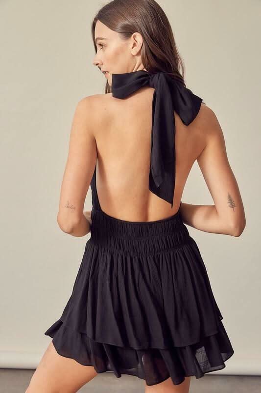 Black Halter Romper Dress