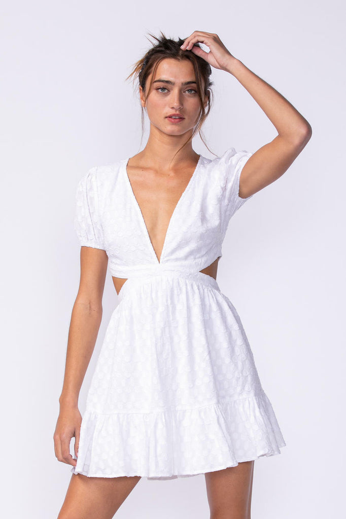 White Cutout Puff Sleeve Dress