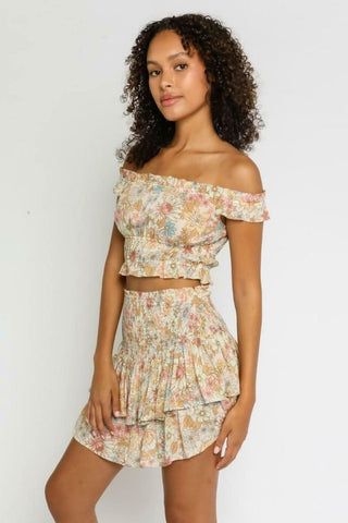 Lizza Taupe Floral Two-Piece Ruffle Mini Dress - Side View