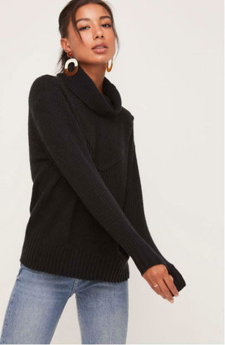 Joel Black Cowl Neck Sweater - Front View