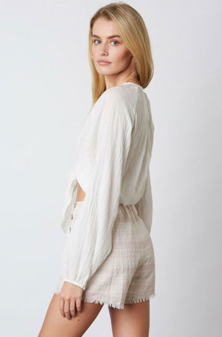Stephanie Pink and White Striped Button-Front Skort - Side Angle View