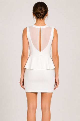 Eva White Peplum Mini Dress  - Back View