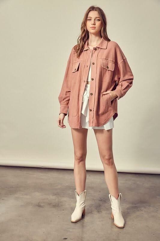 Good Time Rose Long Sleeve Button Down Top -  BohoPink