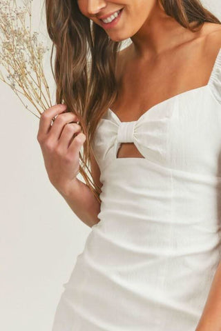 Athena White Cap Sleeve Bodycon Mini Dress detail view