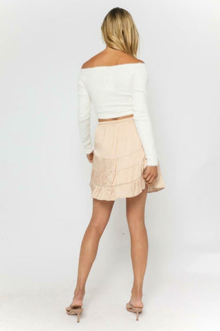 Remi Champagne Satin Drawstring Mini Skirt back