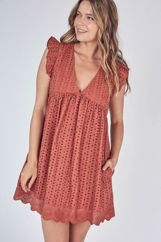Rust Eyelet Romper Dress