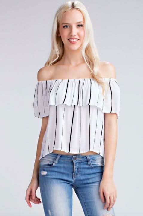 Fira Off-the-Shoulder Striped White Top -  BohoPink