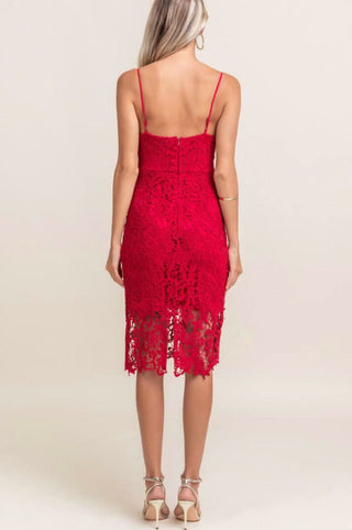 Victoria Red Crochet Lace Midi Dress - Back View