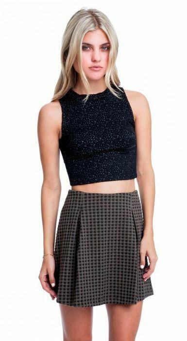 Lush Element Olive Knit Pleated Checkered Skirt -  BohoPink