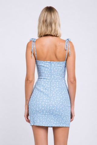 First Crush Light Blue Floral Triple Tie Cami Dress - Back View
