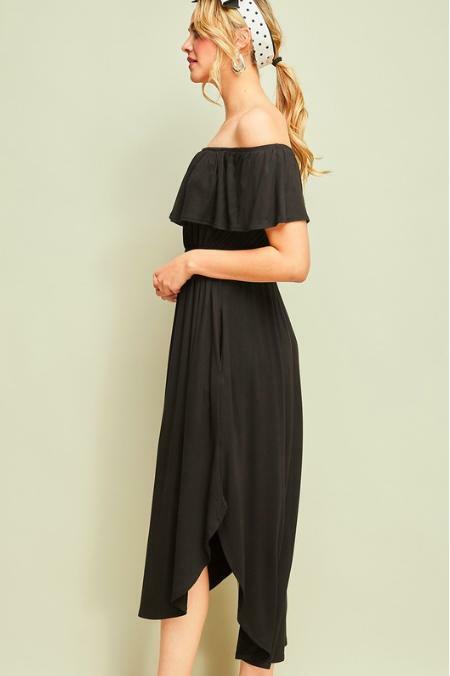 Black Off-the-Shoulder Midi Dress