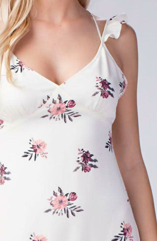 close-up pink floral midi dress with v neckline and open back