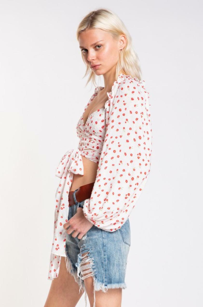 Signs Of Spring White And Red Floral Crop Top