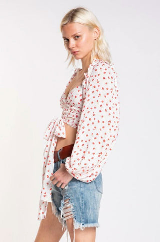 Signs Of Spring White And Red Floral Crop Top - Side View
