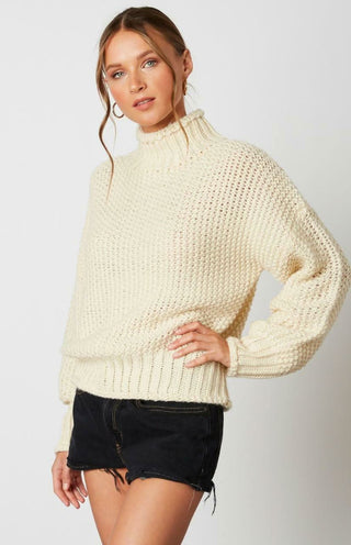 Jess Ivory Funnel Neck Knit Sweater - Front View