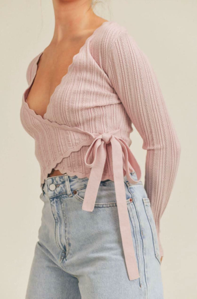 Lush Emily Lavender Cropped Wrap Sweater -  BohoPink